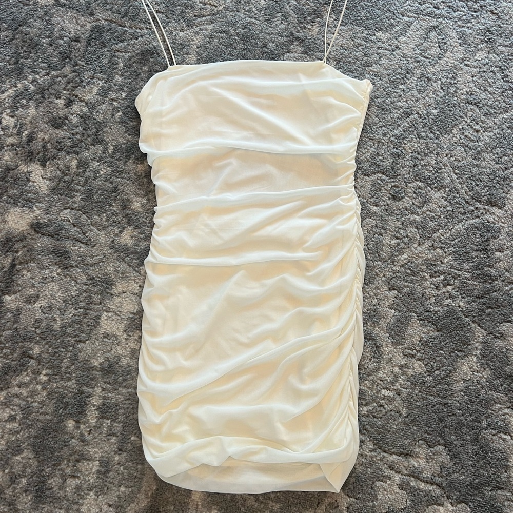 White rouched mini dress